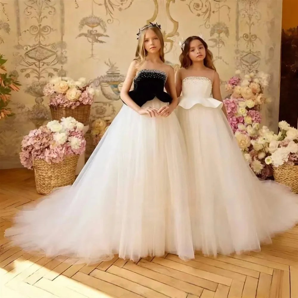 

Elegant Sequined Flower Girl Dress for Wedding Sleeveless Backless Princess First Communion Kids Birthday Party Gown Customized