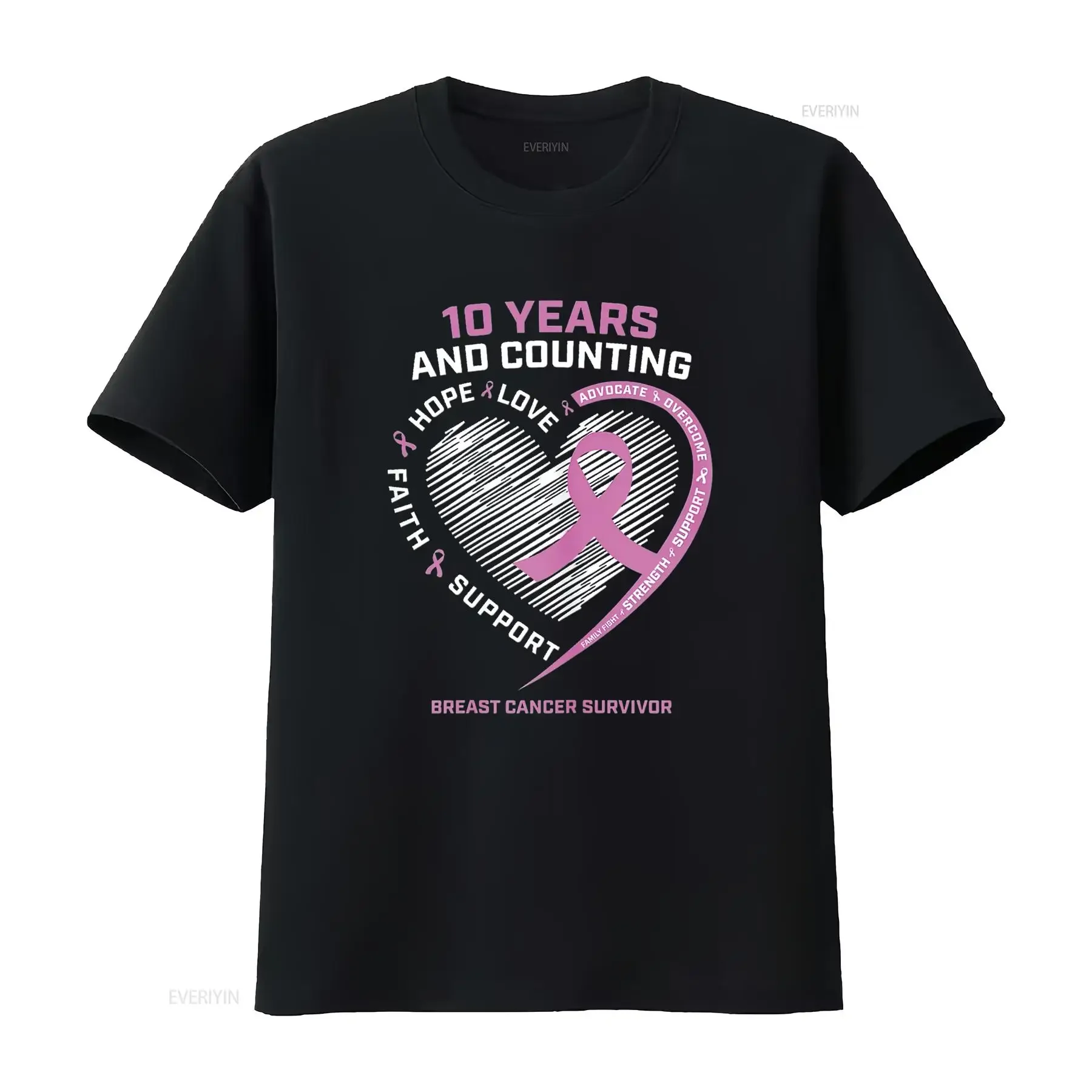 10 años de superviviente del cáncer de mama para mujer, camiseta gratis, negra, vintage, lavada, Unisex, informal, suave, gráfico, cómodo para hombre
