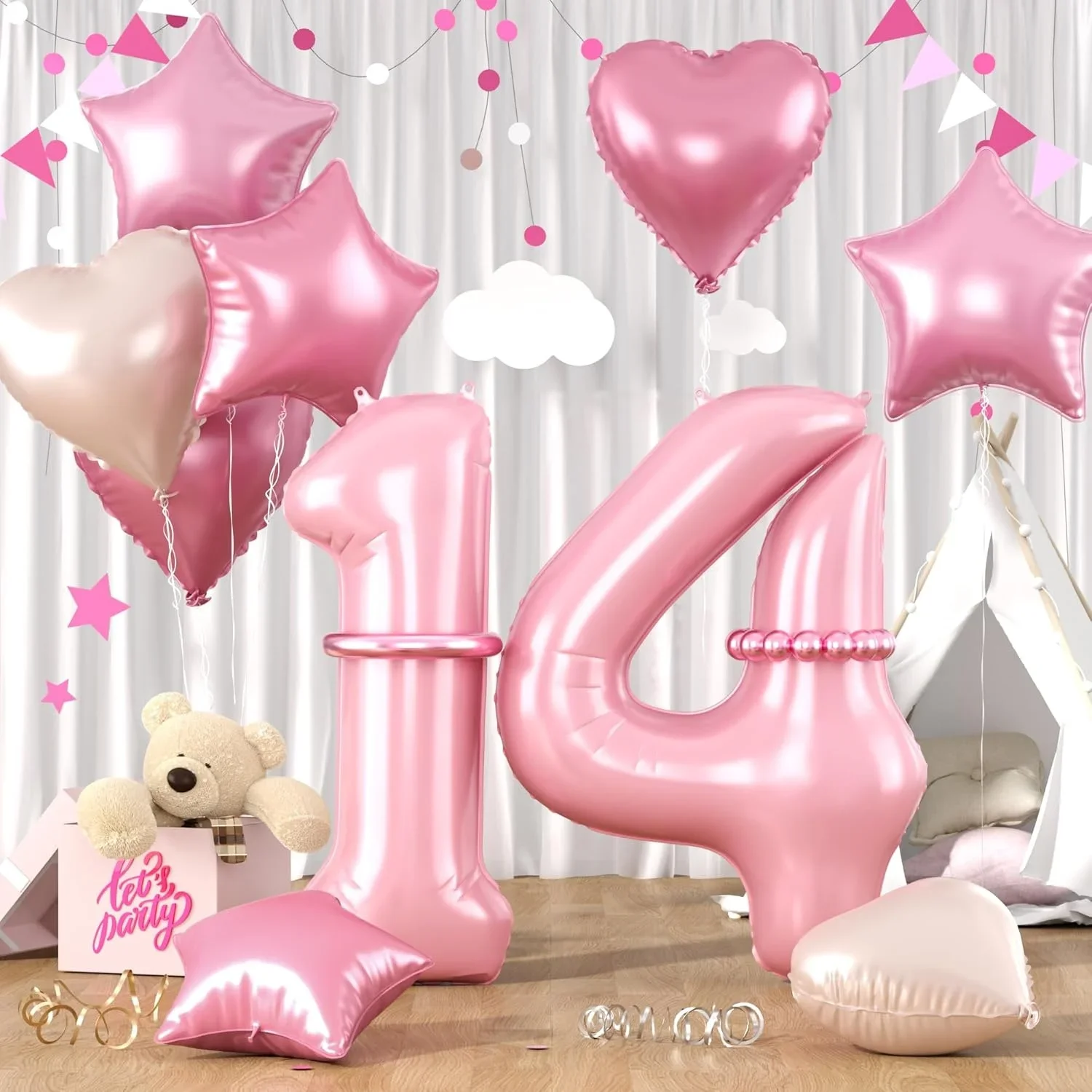 32 Zoll Number Love Pentagram Aluminiumfolie Ballon-Set, 10 ~ 21 Jahre altes Zahlenset, rosa Zahlen für Geburtstagsparty-Dekoration