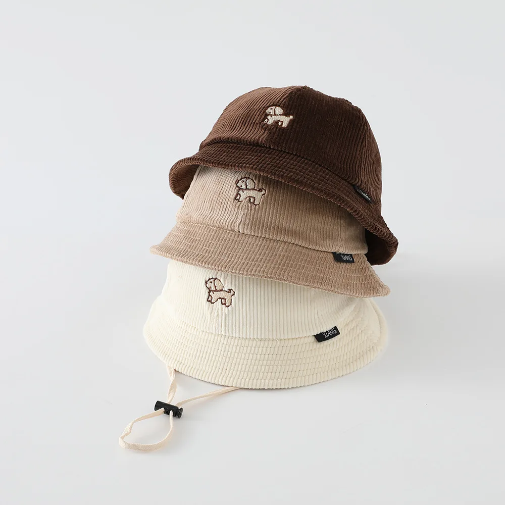 Kids Corduroy Outdoor Leisure Cap 48-50cm Autumn Winter Girls Cartoon Dog Pattern Fisher Hat Boy Bucket Hat Children Caps view 5