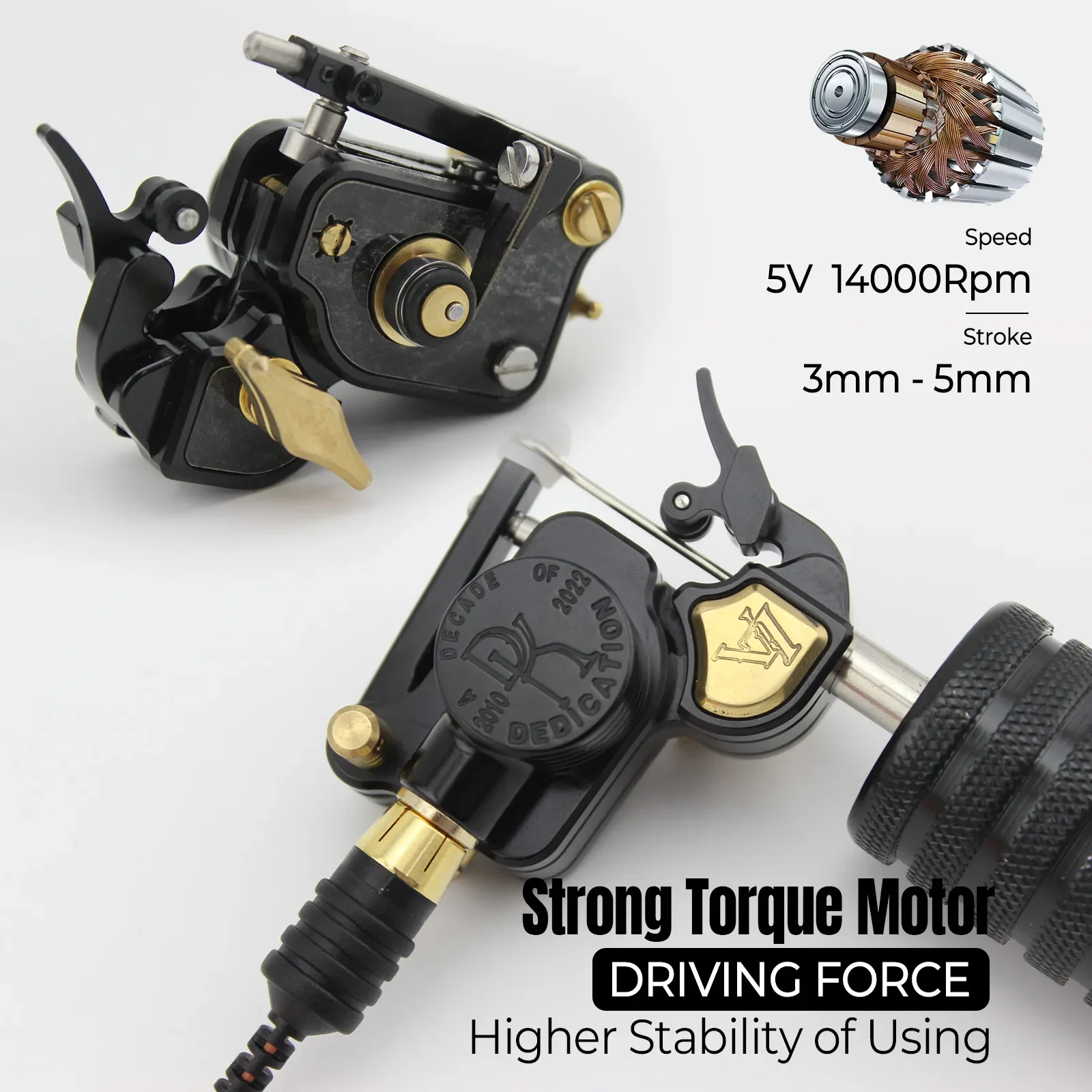 New DK V7 Rotary Tattoo Machine Coreless Motor Tattoo Gun RCA Interface Adjustable Stroke Maquina Para Tatuar Maquina De Tatuar