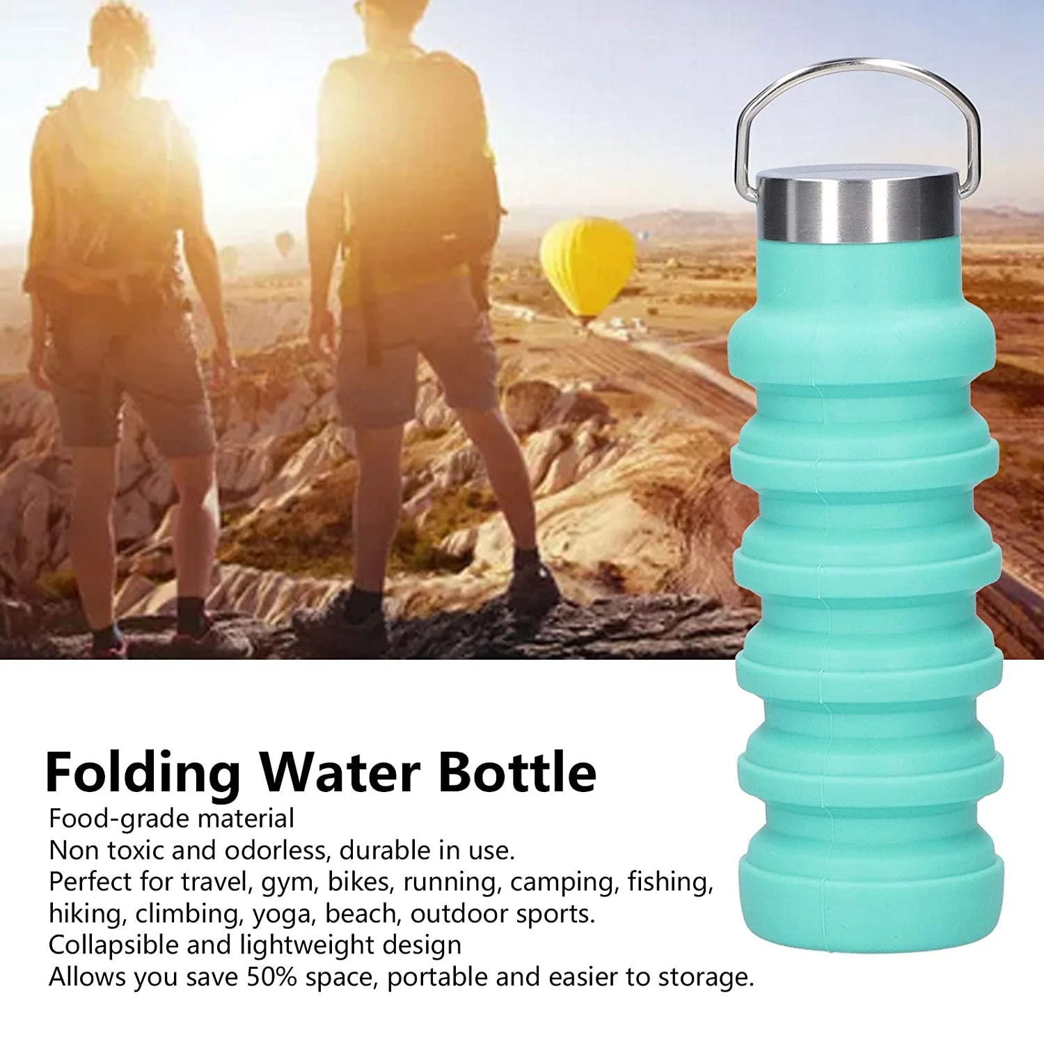 Sports Water Bottle 550Ml Foldable Water Bottle Reusable Water Bottle Use on Travel Bikes Outdoor Sports (Pine