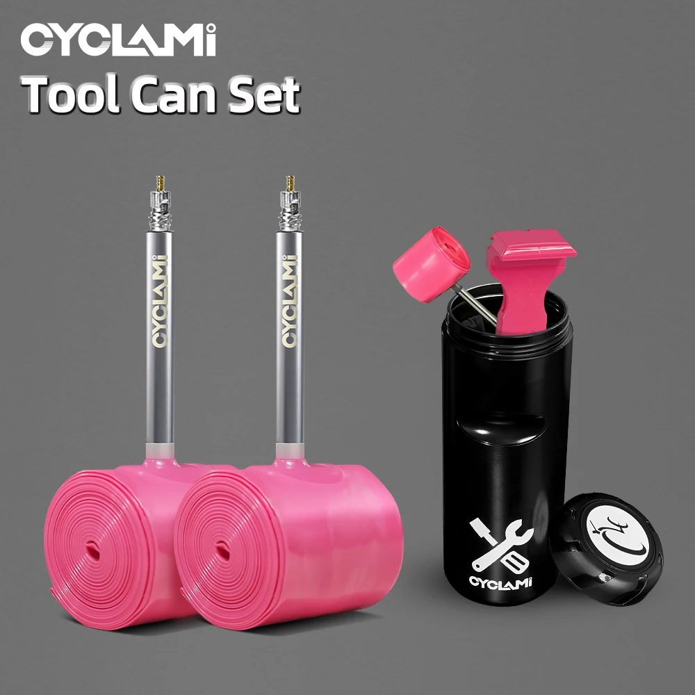 

CYCLAMI TPU Bicycle Inner Tube and Portable Cycling Tool Box Combo Tire Spare Parts Tool Can Kit for Road Bicycle Outdoor Repair