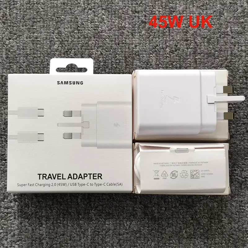 For Samsung USB C Charger 45W UK PD Super Fast Charge Adapter For Galaxy S24 S23 S22 S21 S20 Note20 Ultra 10 Z Flip Fold 6 5 4 3