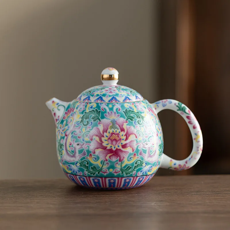 Enamel Teapot, High-end Palace-style Household Kung Fu Tea Set, Single Pot, Exquisite Chinese-style Ceramic Dragon Egg Teapot