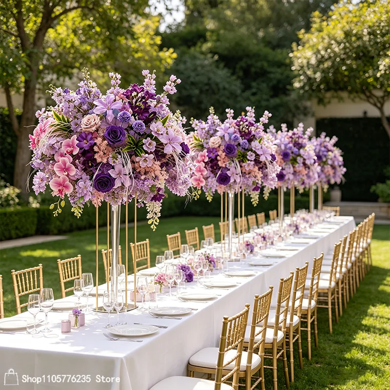 Hochzeitsbankett-Tischdekoration Künstliche Lila Blumenarrangements Rosen-Orchideen-Blumengesteck für Party-Event Heimdekoration – Detail 1