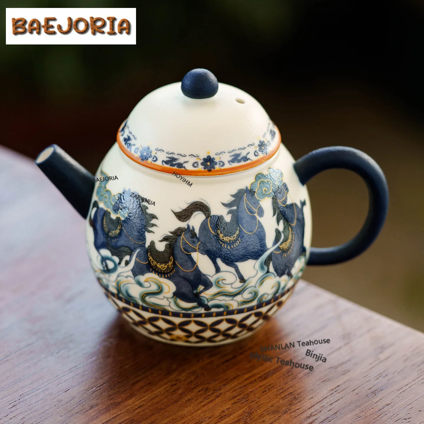 135ml Decal Auspicious Clouds Eight Horses Teapot Traditional Tea Infuser Pot Tea Maker Kettle With Ball Hole Teaware Collection