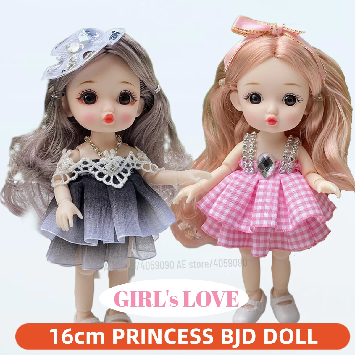 16cm Cute Face Big Eyes Princess BJD Doll with Clothes and Shoes, 1/12 Scale Figure DIY Movable 13 Joints Sweet Gift Girl Toy