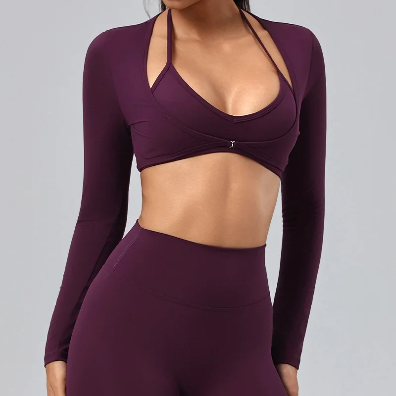 Women Sport Crop Top Woman Slim Short Long Sleeve Yoga Fitness  Shirt Running Gym Pilates Dance Workout Tops