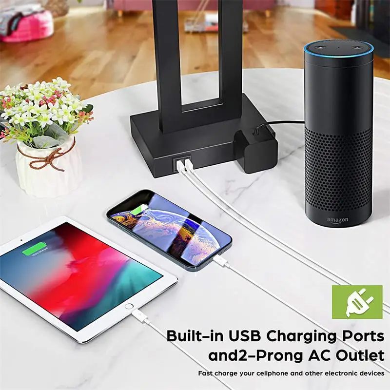 Lámpara de noche con 2 puertos USB, lámpara de mesa con Control táctil, lámpara de mesita de noche moderna regulable de 3 vías para dormitorio y sala de estar