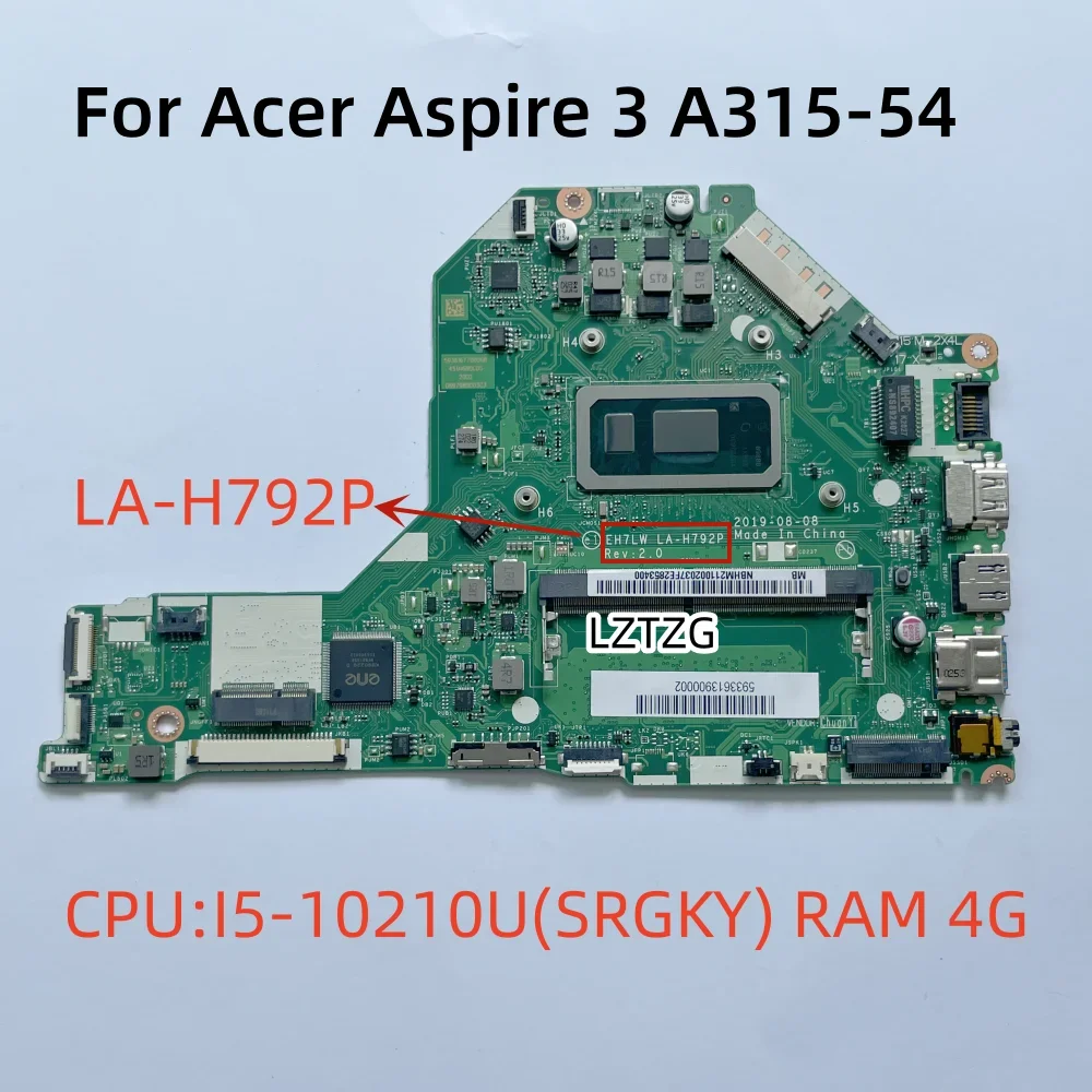 LA-H792P For Acer Aspire 3 A315-54 A317-51 Laptop Motherboard CPU I5-10210U SRGKY RAM 4G DDR4 NBHM211002