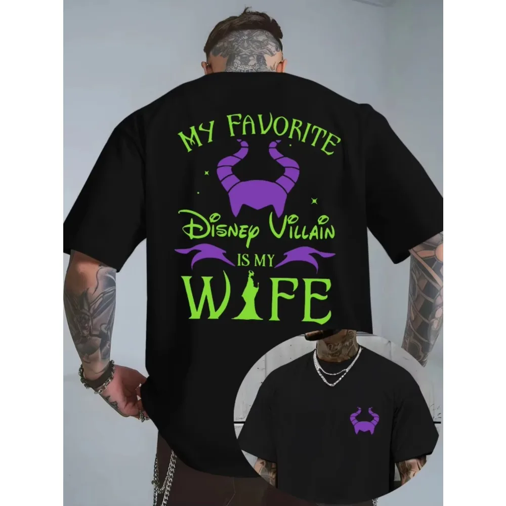 Ropa oficial de Disney para hombre "Mi villano favorito de Disney es mi esposa", camiseta gráfica maléfica, camiseta holgada informal de calle de verano para hombres y mujeres