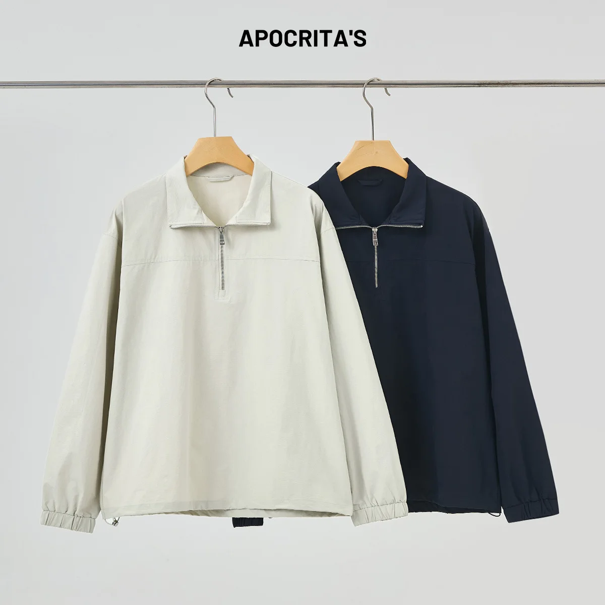 

Men's Nylon Qui Dry Jaet Loose Fit Stand Collar Casual Coat Spring Autumn Zipper Casual Top Polyester Blend Long Sve