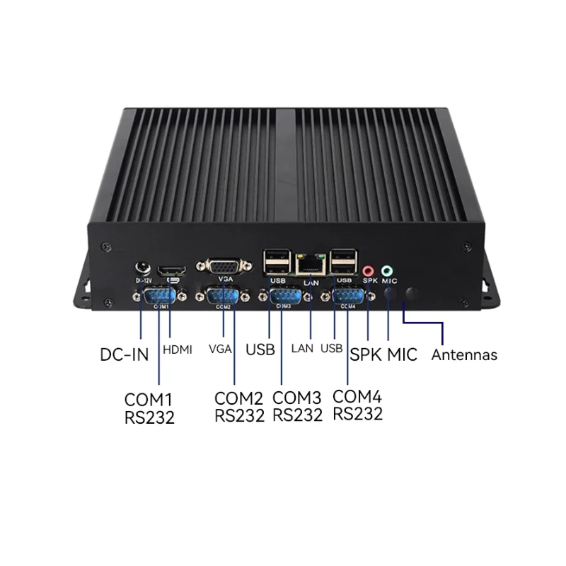 Lüfterloser industrieller Mini-PC Intel Core i5-3317U Celeron 1037U 4x DB9 COM RS232 8xUSB Mini PCIe Windows XP/7/8/10 Linux