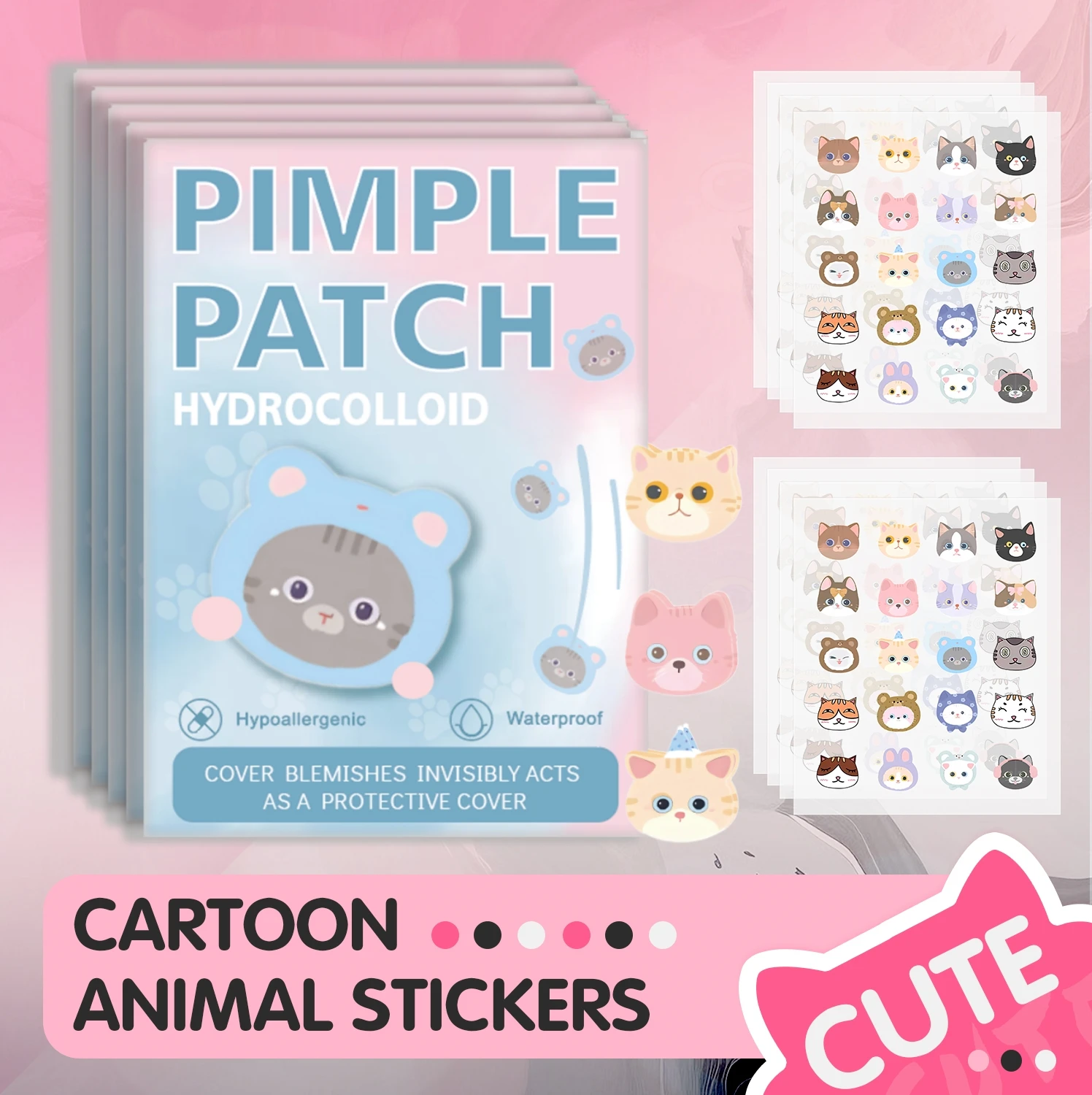 600pieces of cartoon cat acne patches, facial acne patches, concealer acne patches, and pimples patches. Ultra-thin and breathab