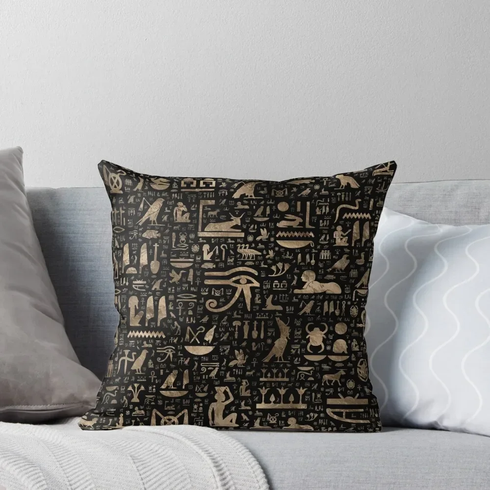 Ancient Egyptian hieroglyphs - Black and gold Throw Pillow Decorative Pillow Covers For Sofa Ornamental Pillow