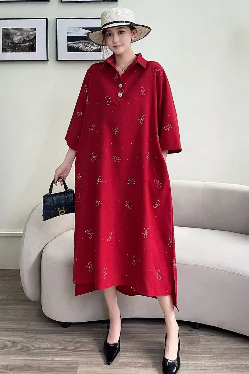 2026 Summer New Elegant Women Loose Long Dress Female Casual Short Sleeve Dress Wholesale J2245