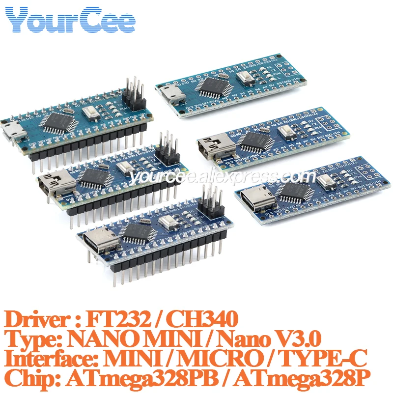 5pcs/1pc Nano V3.0 Mini Development Core Board FT232/CH340 ATmega328PB/ATmega328P Drive Microcontroller Module MINI/Type-C/Micro