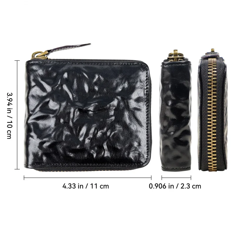 Men Genuine Leather Card Wallet Real Leather Snap Short Purse Women Coin Pocket Zipper Around Small Trifold Pocket