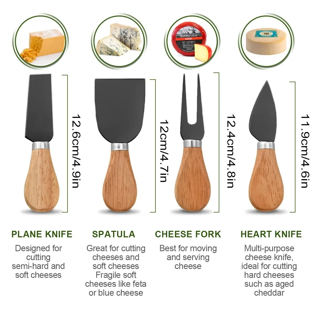 Juego de cuchillos para queso para tablas y cubiertos de charcutería, colección de juego de cuchillos para queso de acero inoxid
