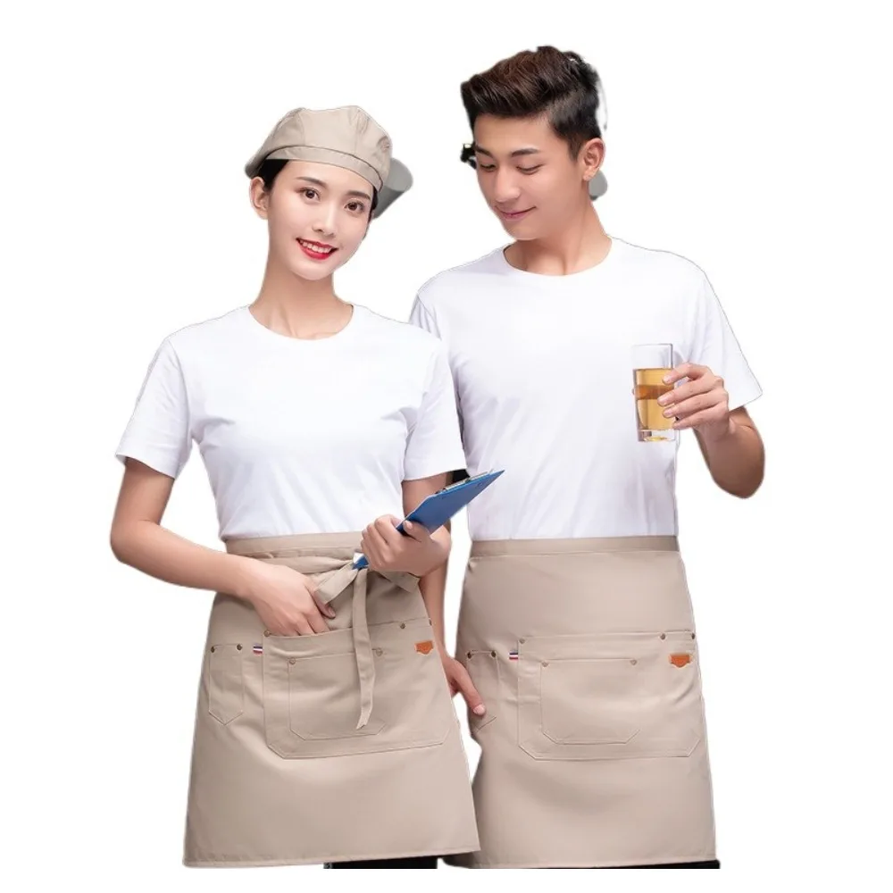 Short Half Apron | Server Apron for Restaurant/Bar/Cafe | Multi-Pocket Waist Apron for Hotpot Shop