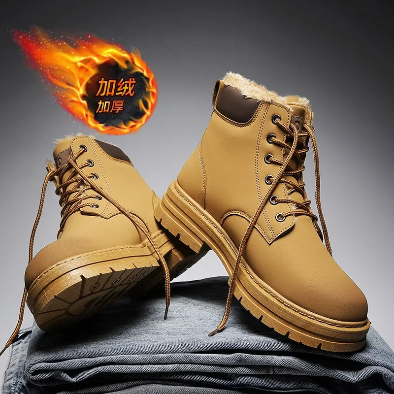 Men's shoes Winter high top British overalls Big yellow boots men's thick cotton shoes with cashmere warm snow boots M1031