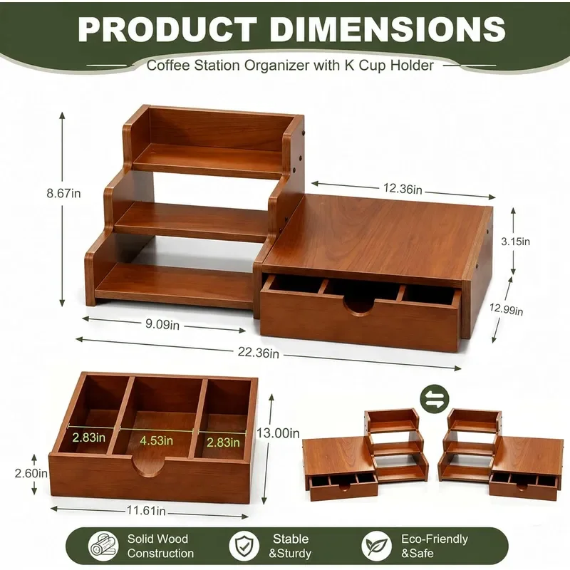 Coffee Station Organizer with K Cup Holder Drawer for Countertop Coffee Tea Bar Accessories Office Corner Stand Station 28
