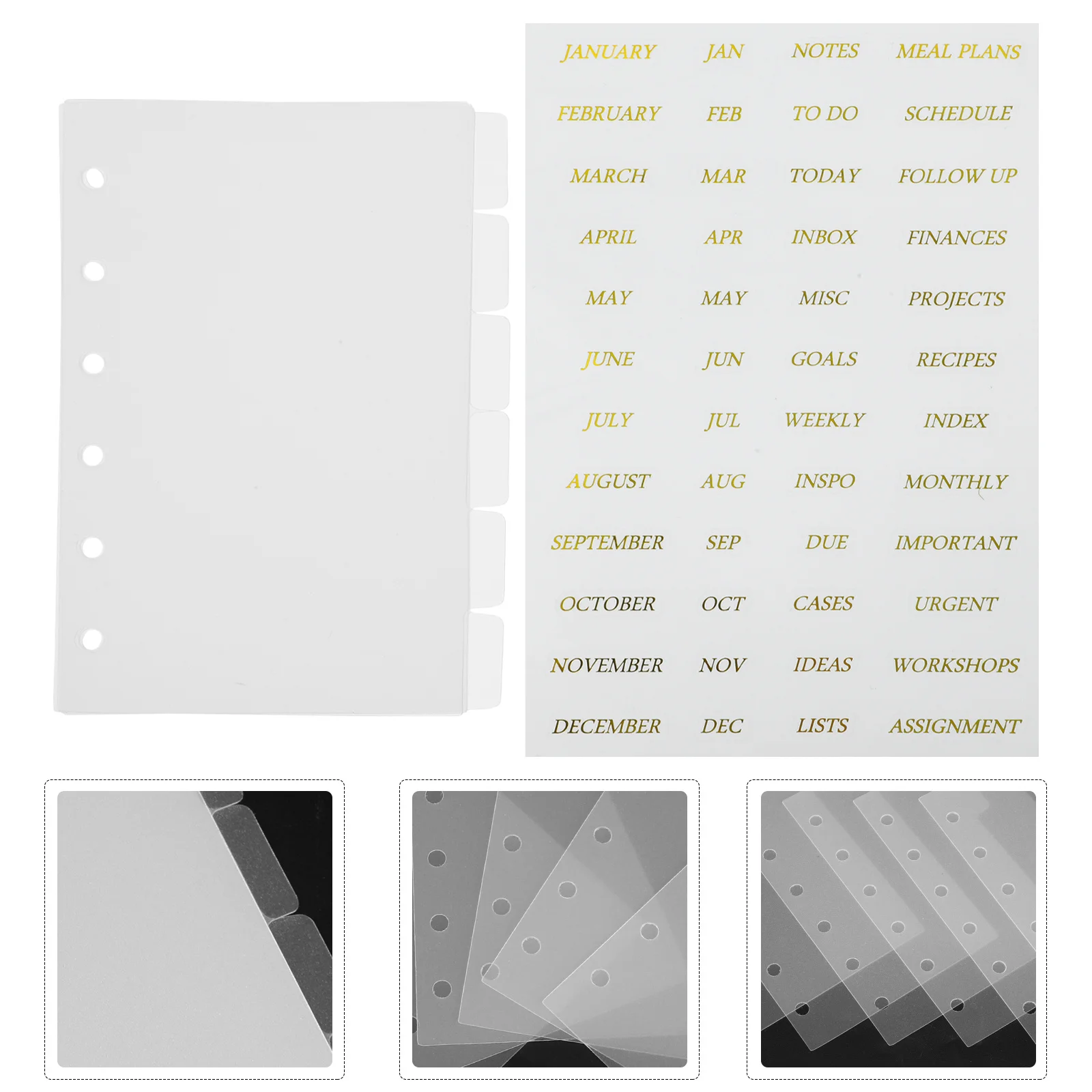 1 Juego de divisores para 6 anillos, divisores de página transparentes para cuadernos, planificadores, archivos, carpeta, pestañas organizadoras, divisor de Bloc de notas de hojas sueltas
