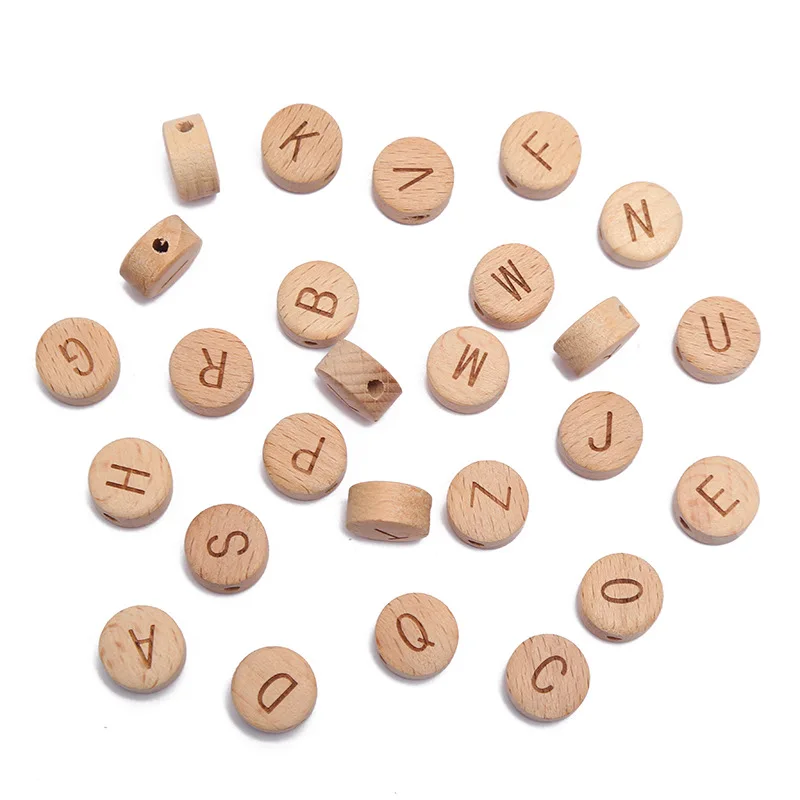 20Pcs 10/15mm Mixed Beech Wood Letter Beads Flat Round Alphabet Spacer Beads For Jewelry Making Diy Bracelet Necklace