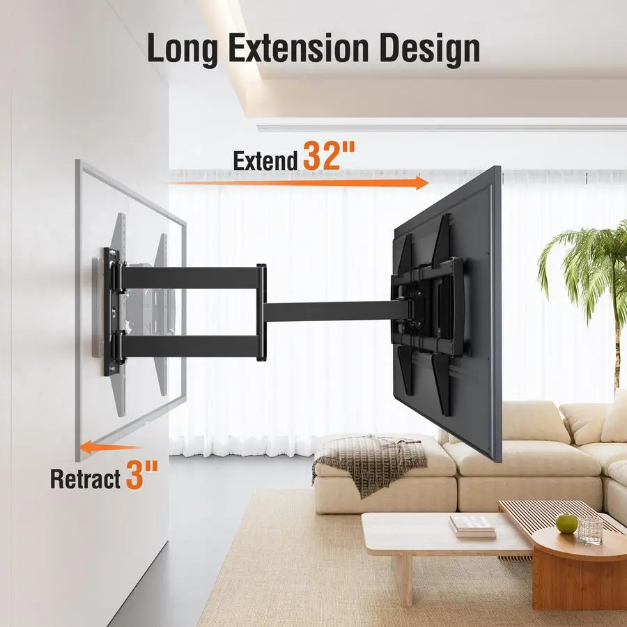 Support TV à bras long pour la plupart des téléviseurs de 4275 pouces, support mural pour TV d'angle à 32 bras d'extension long, support mural articulé pour TV pivotant