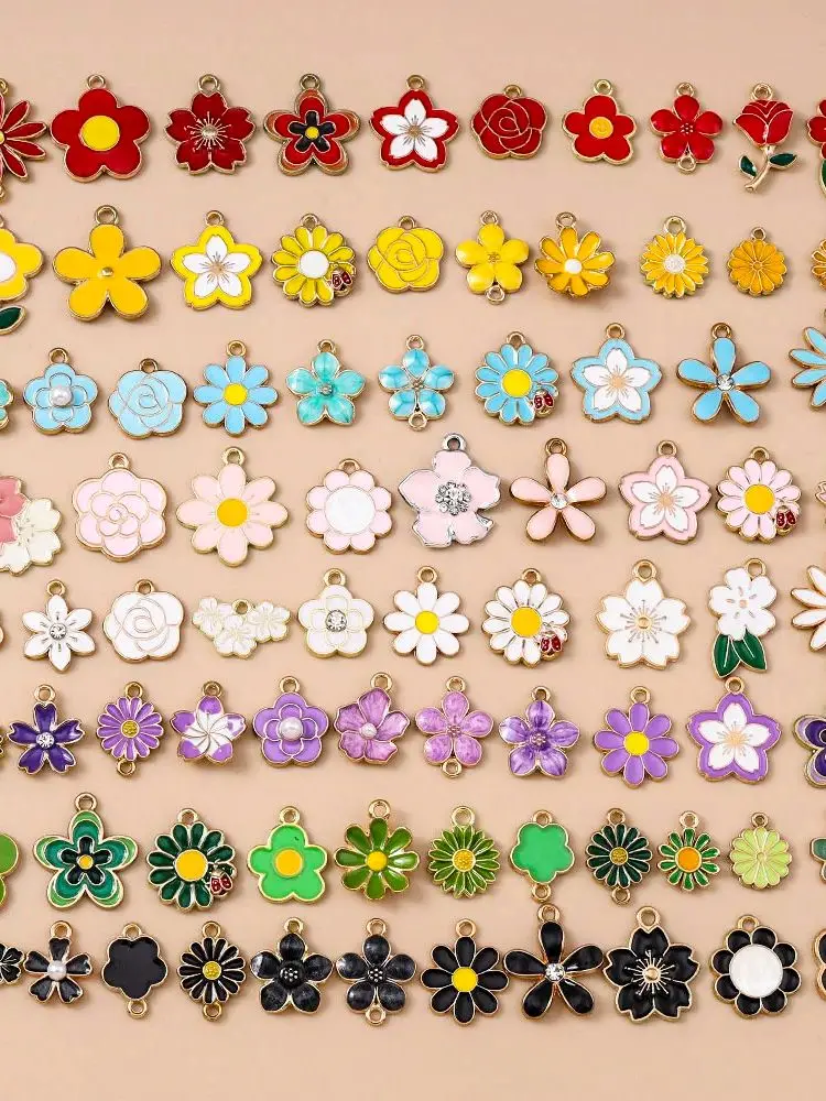 Leslie 20 Stück niedliche grüne Emaille-Blumen-Anhänger für Halsketten, Armbänder, Ohrringe, Schmuckherstellung, Zubehör, DIY-Zubehör – Detail 1