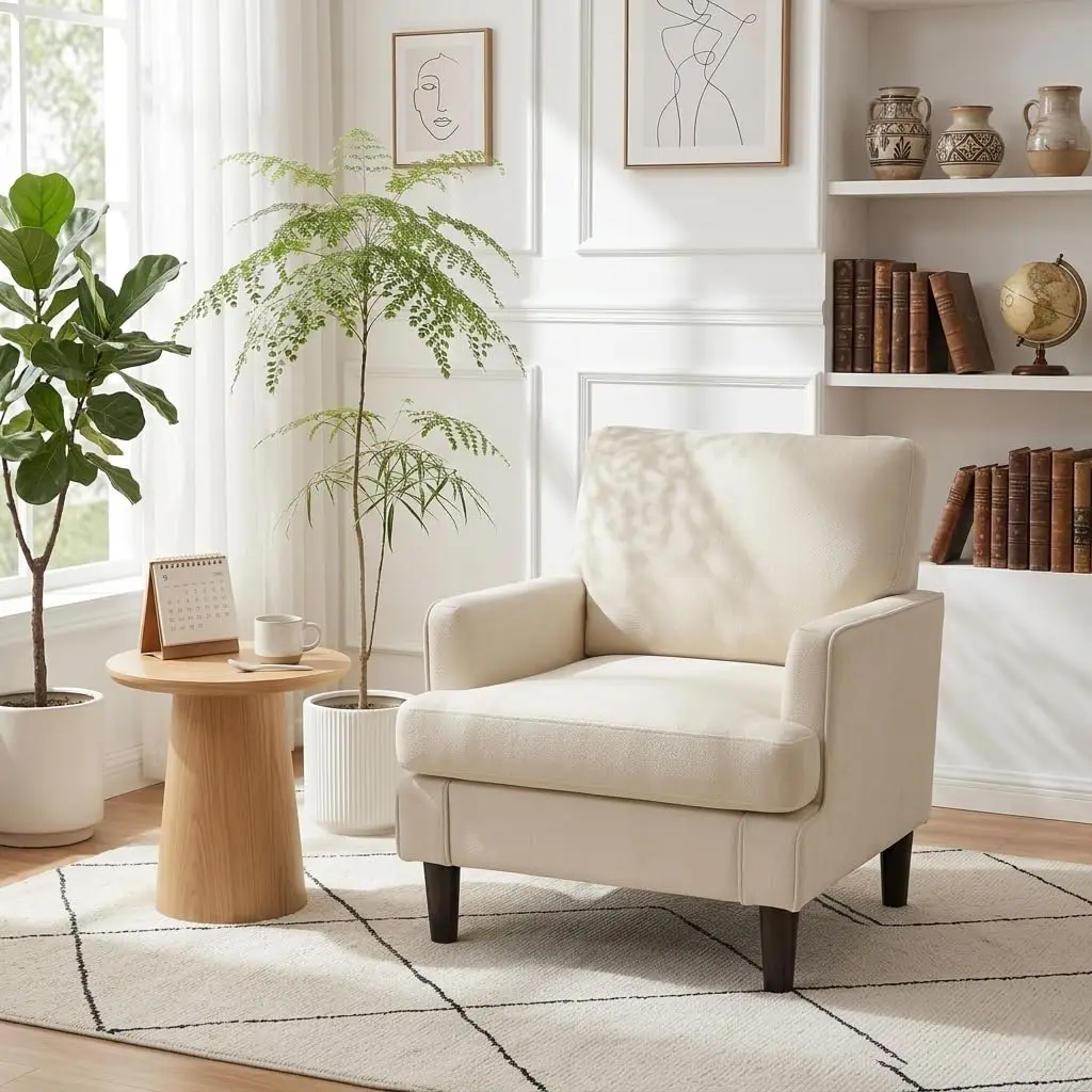 Beige Accent Chair Tool-Free Assembly Living Room Bedroom Office, Customized