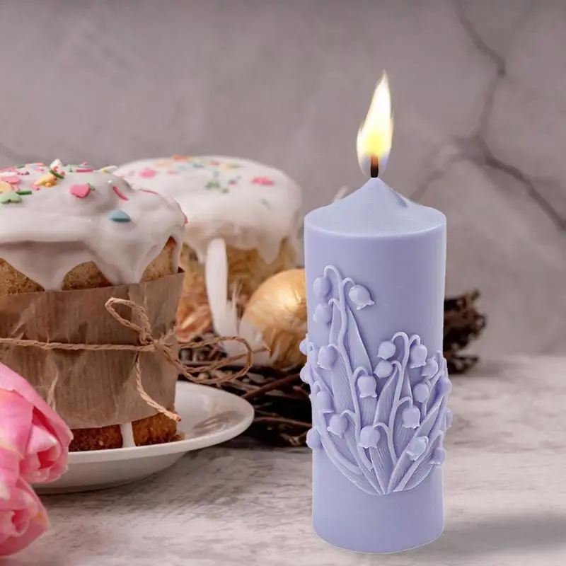 Cylinder Candle Mold Silicone Embossed Flower Pillar Mold Carved Resin Mold For Making Aromatherapy Candle Classic Mold