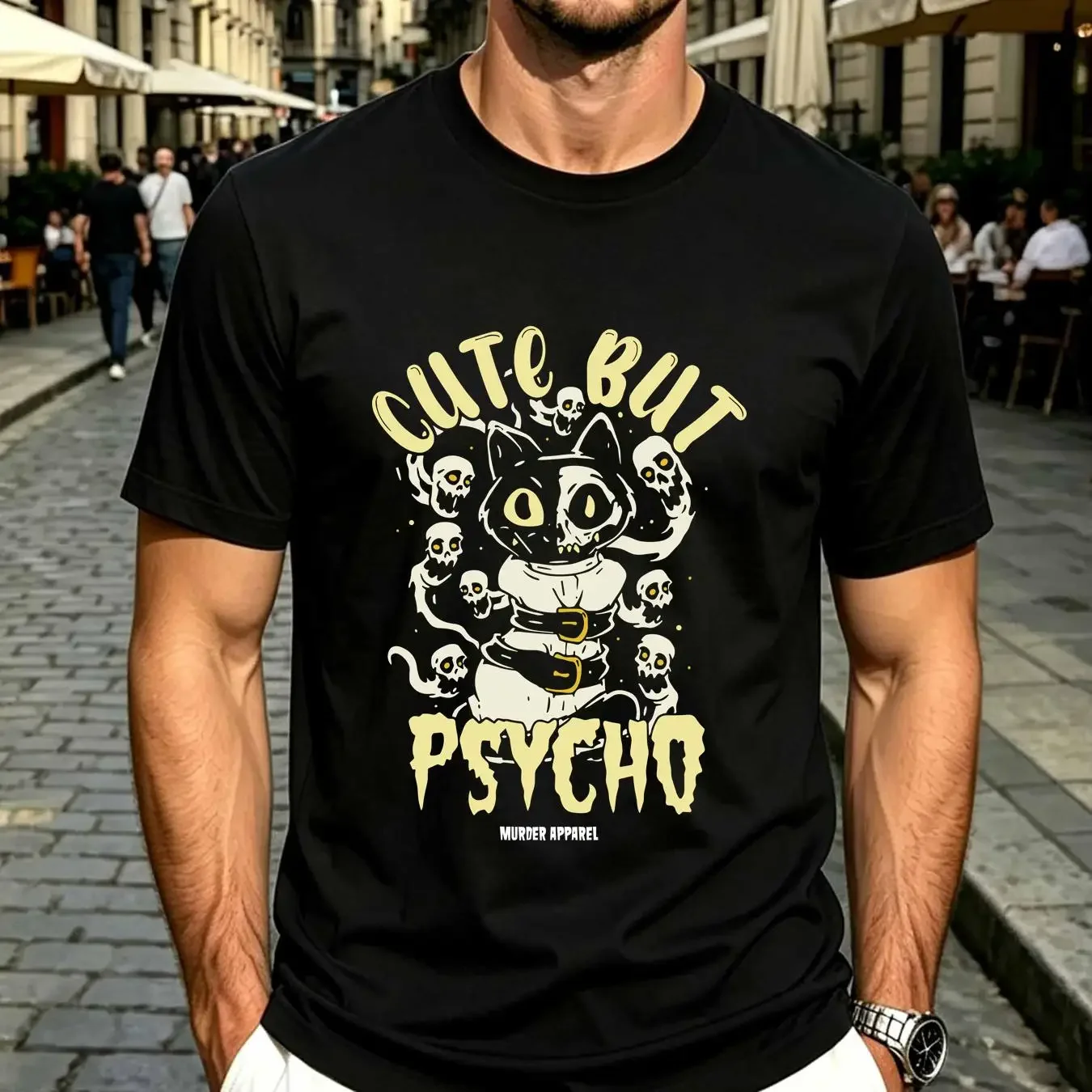 washed T Shirt Cute But Psycho long or short sleeves vintage Washed Versatile Breathable streetwear Casual homme Slightly
