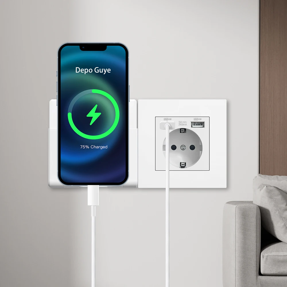 EU Standard Double USB Wall Power Socket,Electrical Socket Wall Plug with Type-c Usb Fast Charing Port 16A PC Panel Outlet 220V