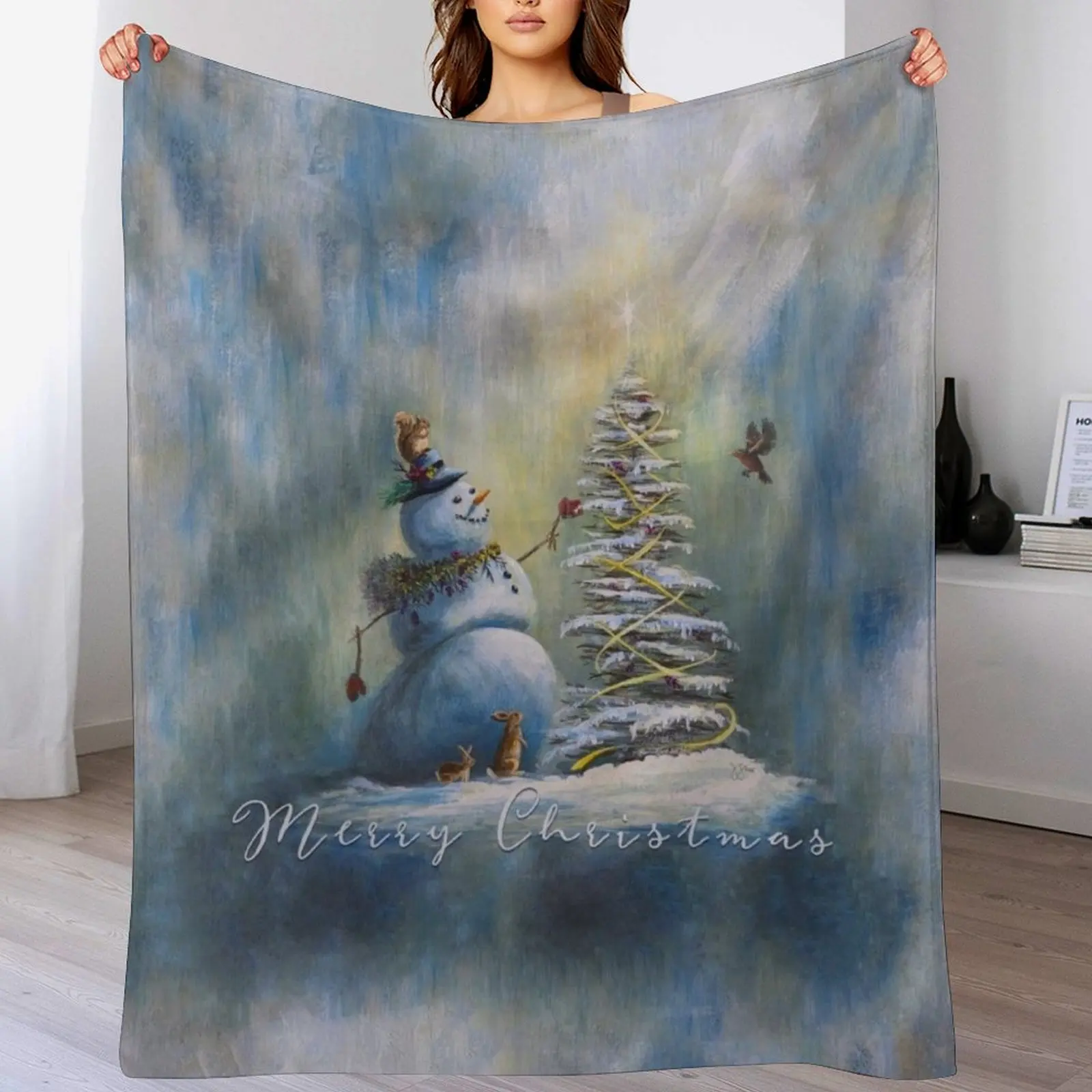 Joyful Light -Snowman Collection Throw Blanket Cozy Warm Blanket for Bed Room Decor