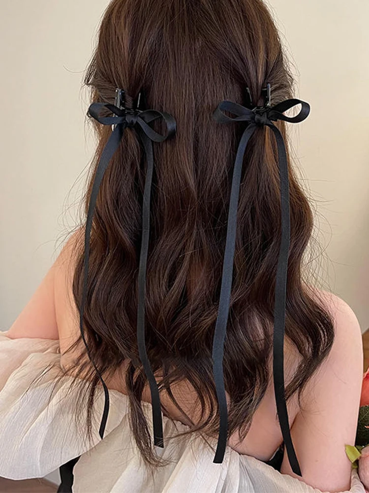 2PCS New Summer Korean Ribbon Bow Small Hairpin Cute Girl Mini Grab Clip Bow Knot Braiding Woman Hair Accessories