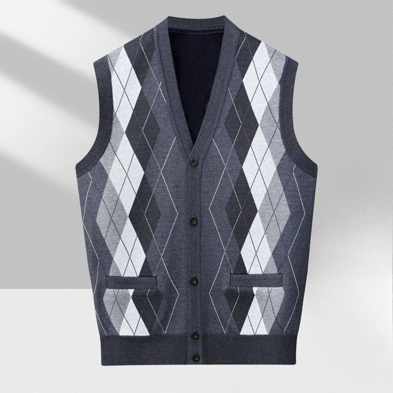 

Мужской вязаный кардиган высокого качества в клетку, осень-зима 202, свободный жилет на флисовой подкладке для взрослых, повседневный топ, модный