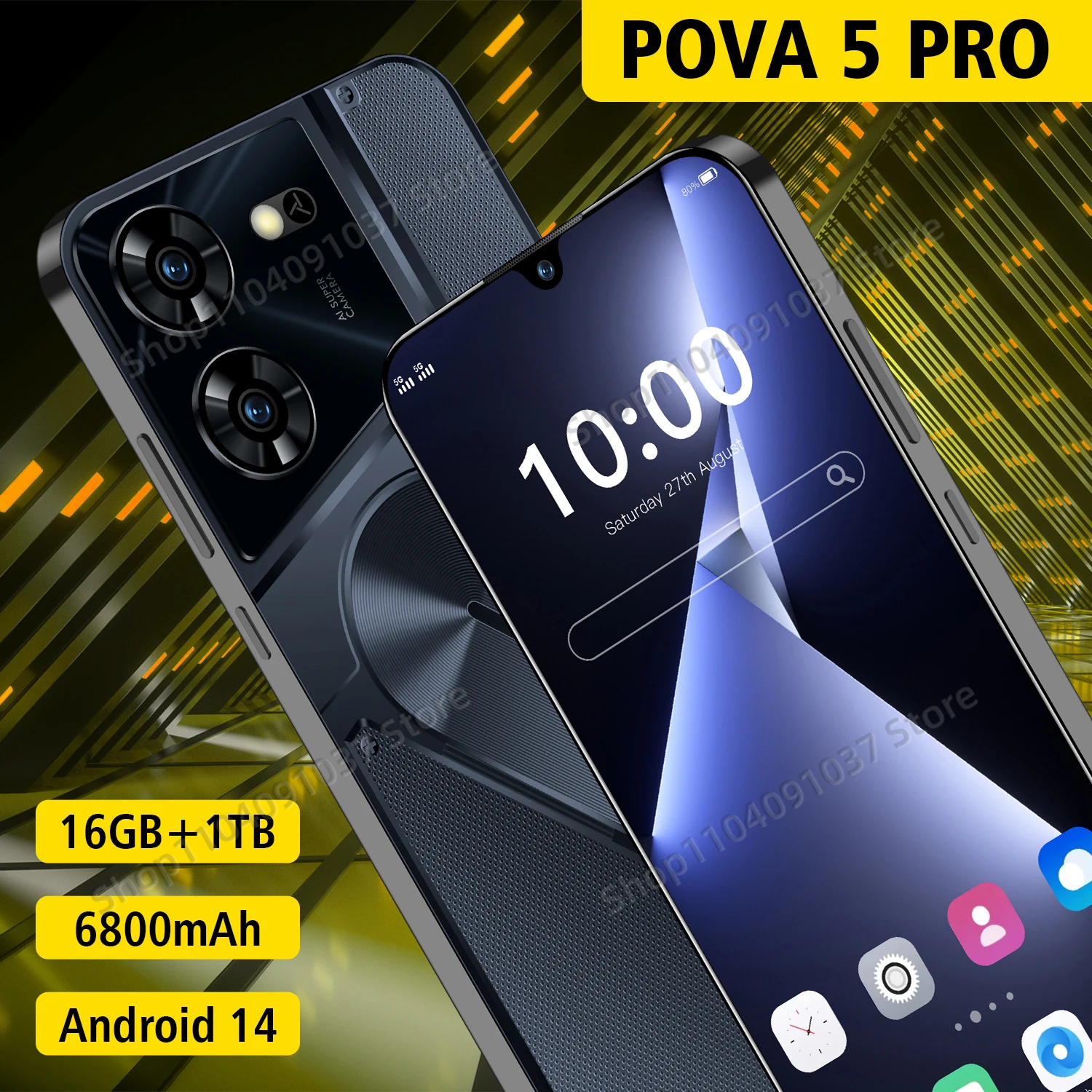 

Global Version pova 5 pro smartphone 5g 7.3 Inch 16GB+1TB Android13 Phone 50MP Cam 6800mAh Battery CellPhone 10 Core Super Phone