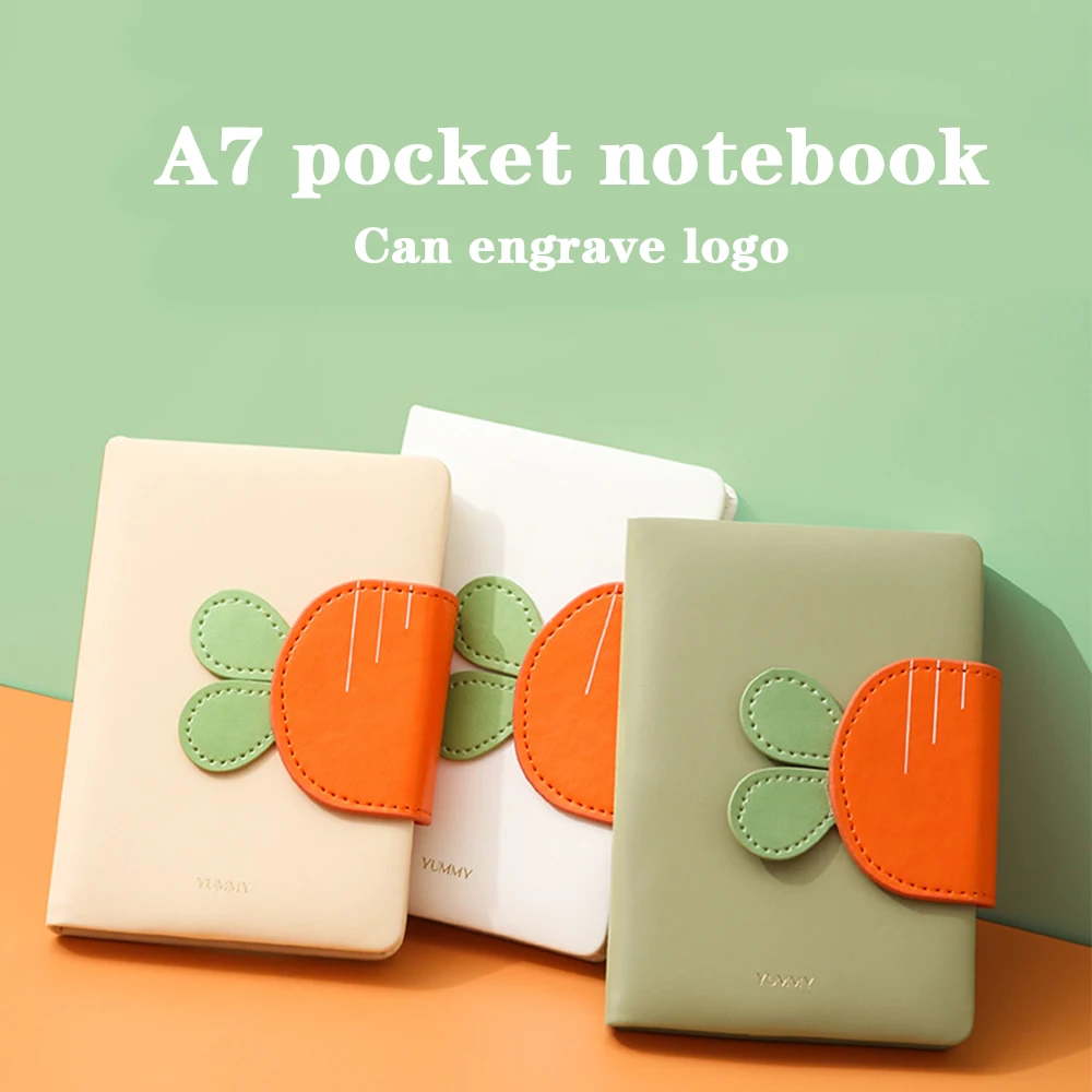 (Logo Can Be Engraved) A7 Pocket Notebook With Magnetic Buckle, Cartoon Ledger, Children’s Notepad, Memo, Travel Log