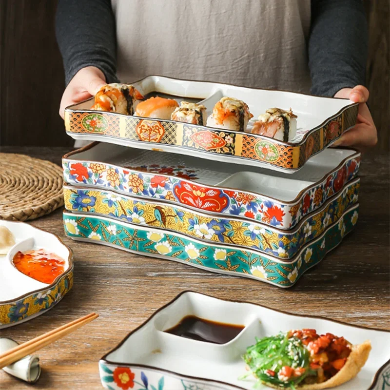 

Japanese Dumpling Plate Sushi Plate Multiple salad Tray Restaurant Plate Flower Flat Dishes Ceramic Dinnerware Snack Serving