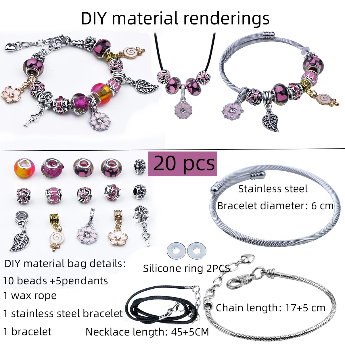 

20pcs Bead Making Kit Handmade Bracelet Pendant Necklace Spacer Beads for Jewelry Making DIY Jewelry Decoration Accessories