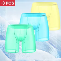 3 PCS ADANNU Ice Silk Transparent Boxers For Men See Through Male Underpants Seamless Underwear Ultra-thin Boxer Shorts