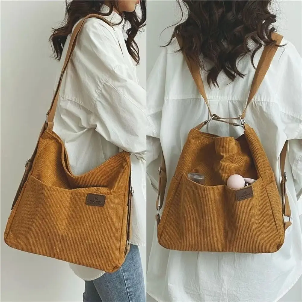 

Large Capacity Multifunctional Shoulder Bag Korean Style Elegan Corduroy Tote Bag Multiple Pockets Backpack Crossbody Bag Women