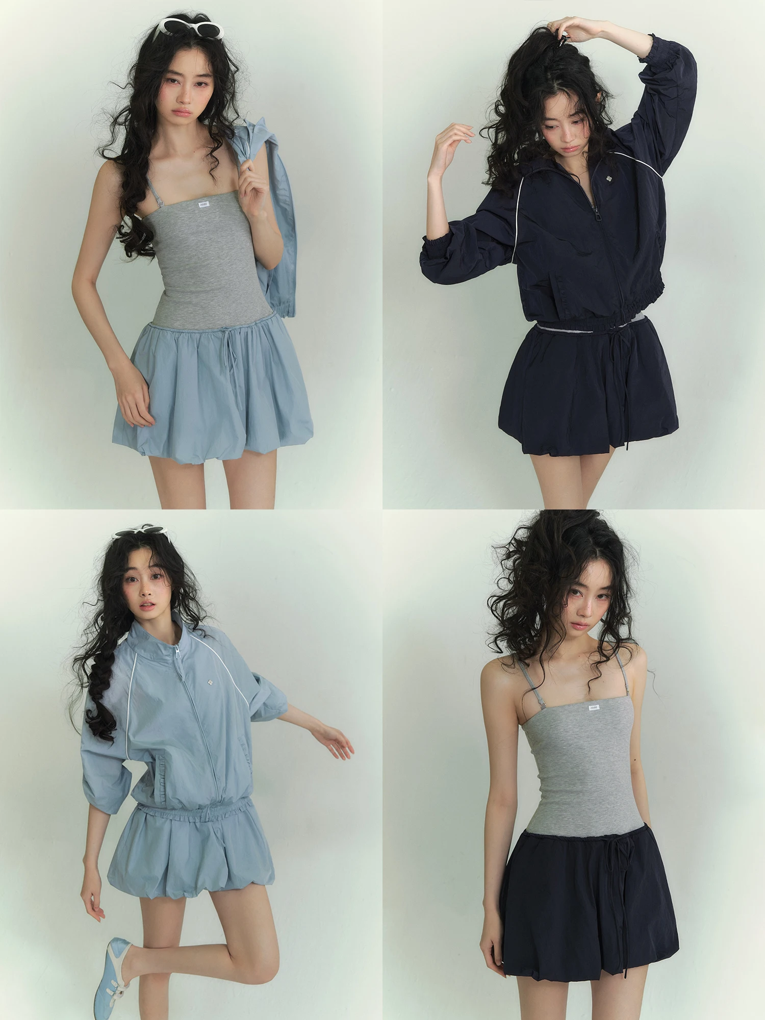 

Комплект SOMESOWE: повседневная куртка с воротником-стойкой и лоскутным узором, съемный топ-бюстье на бретелях и юбка — женская мода, весенний сезон