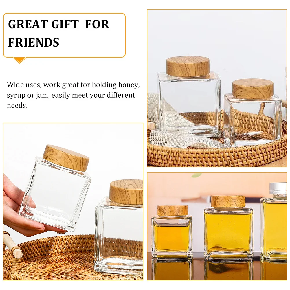 

2Pcs Honey Jar Sealed Glass Container with Wood Lid Large Mouth Syrup Jam Storage Honey Dispenser Clear Small Glass Jars