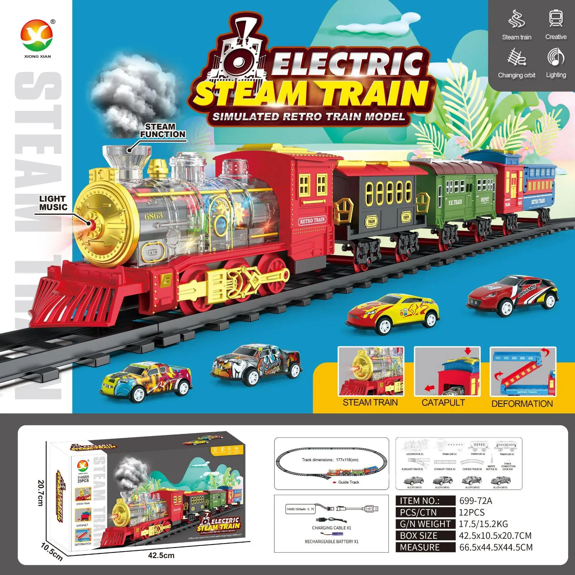 Presentes de Natal trem a vapor ferroviário elétrico pode fumar trem de Natal retrô spray carro