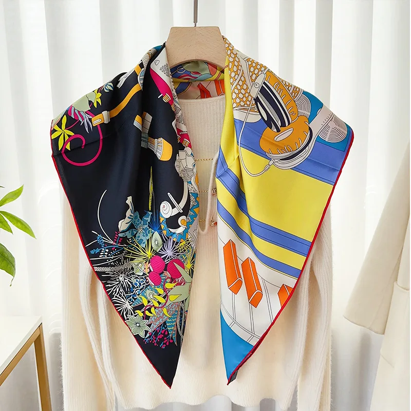 100% Mulberry Silk Scarf 90 Silk Scarf Shawl Fashion Printed for Womens Spring Scarves Neckerchief