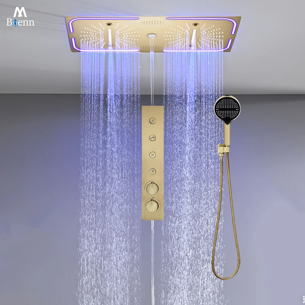 

Душевой гарнитур M Boenn 4 функции, 700*350 мм, для пар, со светодиодной подсветкой и музыкой, тропический душ, смеситель для ванной комнаты с термостатом и разделителем потока