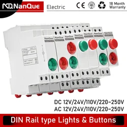 DIN Rail Light Button Switch AC DC 12V 24V 110V 220V 230V 1A 2A 5A 6A Motor Start Stop Control Switch LED Indicate Light Module